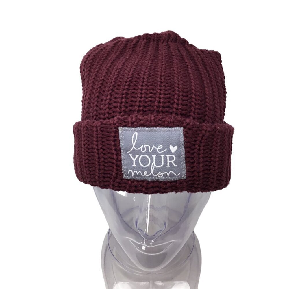 Love Your Melon Cuffed Beanie Hat Knit Cotton OSFA Logo Made in USA Unisex
